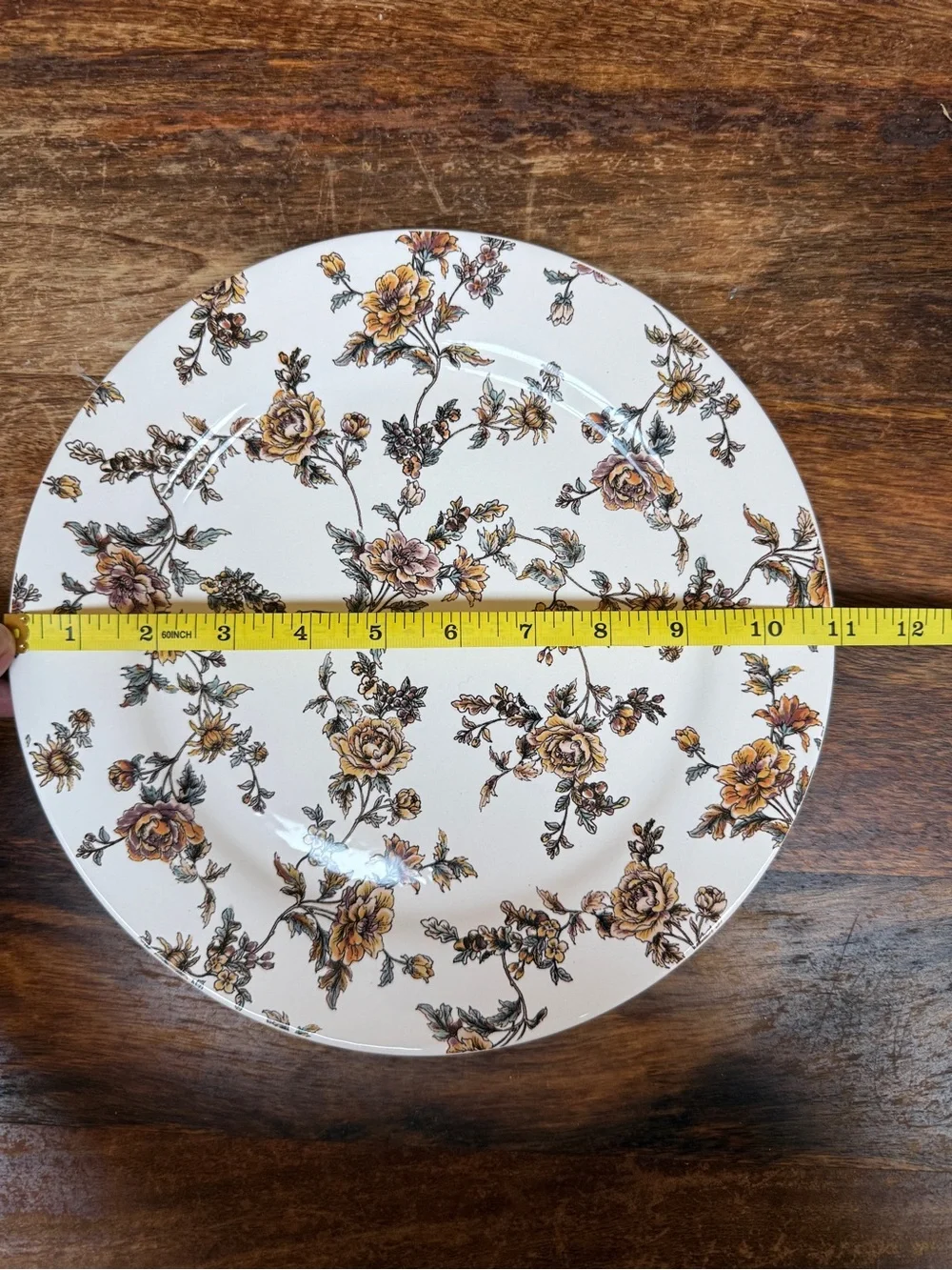 Sur La Table Cream Dinner Plates with Brown Floral Motif - Set of 3